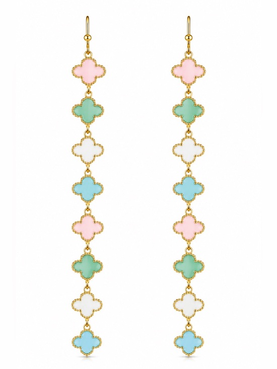 Nordstrom Jewelry - Gold Drop Earrings with Pink, Mint, White and Blue Clover Accents